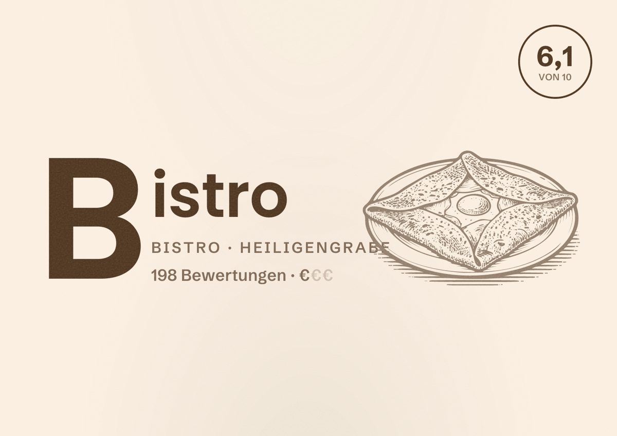 Illustriertes Poster von Bistro, Bistro in Heiligengrabe: Bewertung 6,1 von 10 aus 198 Bewertungen, Preisniveau €