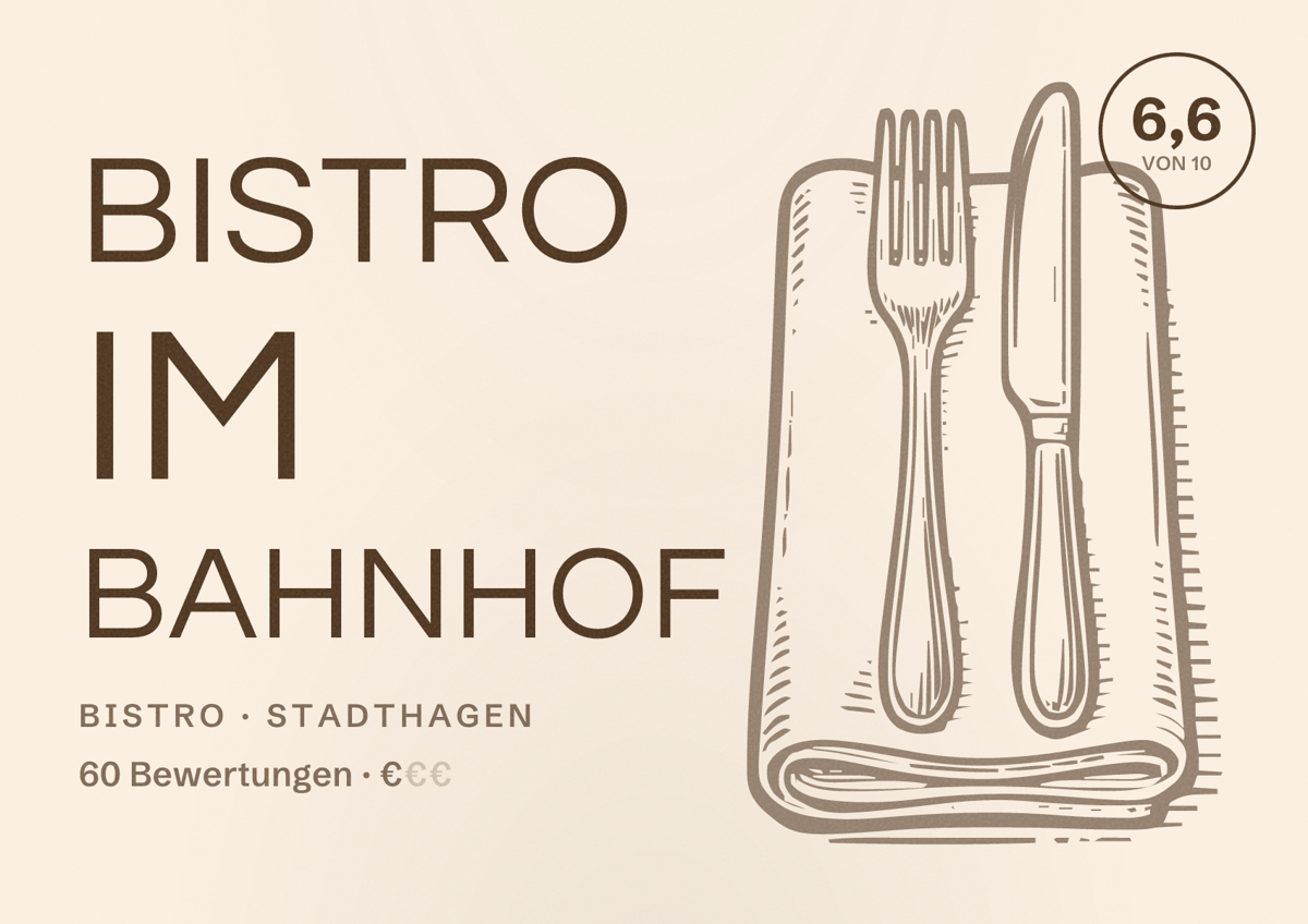 Illustriertes Poster von Bistro im Bahnhof, Bistro in Stadthagen: Bewertung 6,6 von 10 aus 60 Bewertungen, Preisniveau €