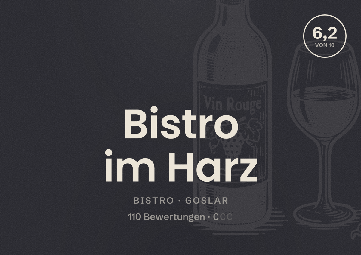 Illustriertes Poster von Bistro im Harz, Bistro in Goslar: Bewertung 6,2 von 10 aus 110 Bewertungen, Preisniveau €