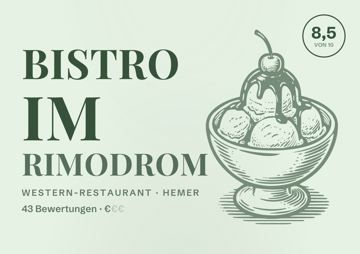 Illustriertes Poster von Bistro im RiMODROM, Western-Restaurant in Hemer: Bewertung 8,5 von 10 aus 43 Bewertungen, Preisniveau €