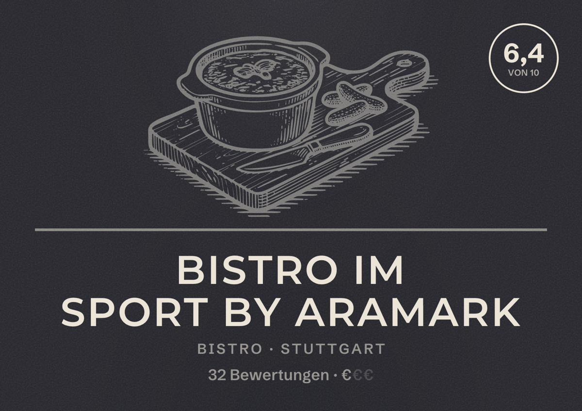 Illustriertes Poster von Bistro im SpOrt by Aramark, Bistro in Stuttgart: Bewertung 6,4 von 10 aus 32 Bewertungen, Preisniveau €