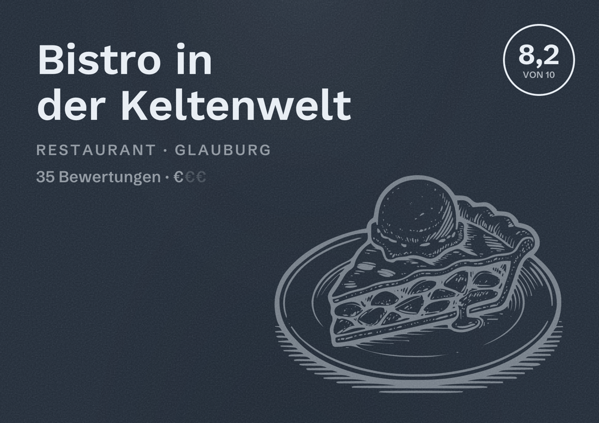 Illustriertes Poster von Bistro in der Keltenwelt, Restaurant in Glauburg: Bewertung 8,2 von 10 aus 35 Bewertungen, Preisniveau €