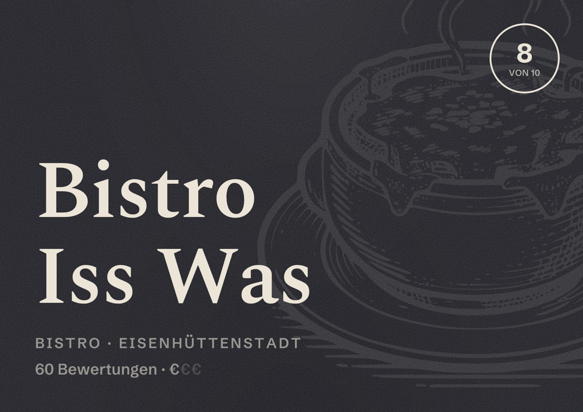 Illustriertes Poster von Bistro Iss Was, Bistro in Eisenhüttenstadt: Bewertung 8 von 10 aus 60 Bewertungen, Preisniveau €