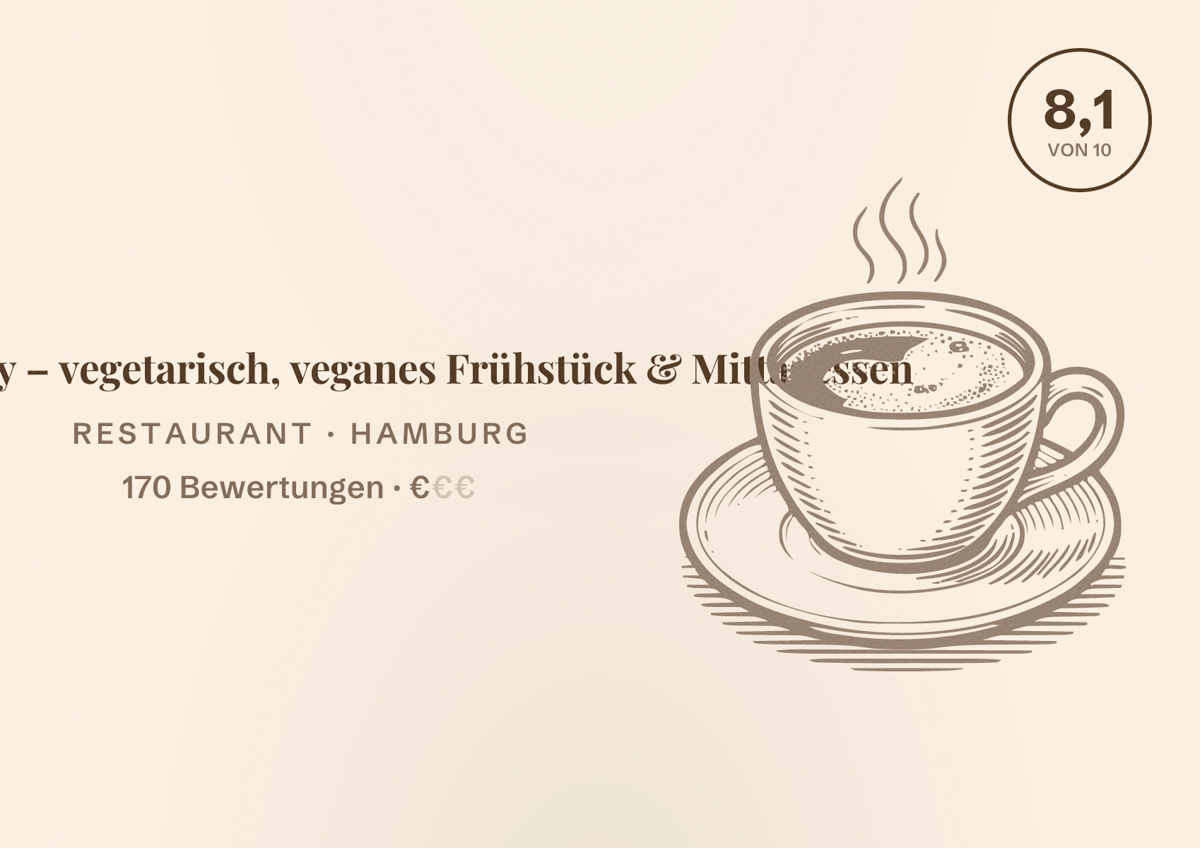 Illustriertes Poster von Bistro Ivy – vegetarisch, veganes Frühstück & Mittagessen, Restaurant in Hamburg: Bewertung 8,1 von 10 aus 170 Bewertungen, Preisniveau €