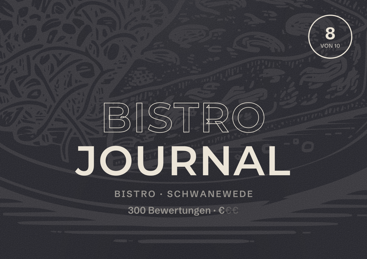 Illustriertes Poster von Bistro Journal, Bistro in Schwanewede: Bewertung 8 von 10 aus 300 Bewertungen, Preisniveau €