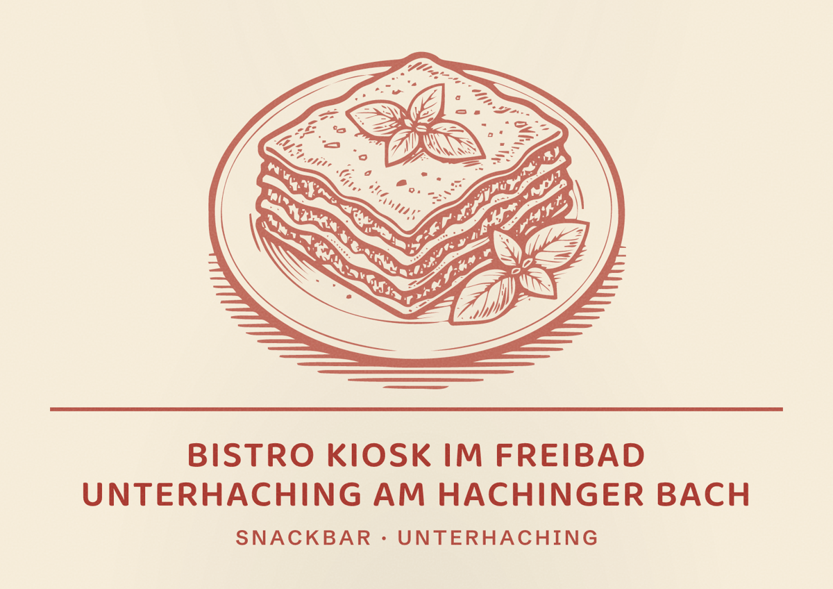 Illustriertes Poster von Bistro Kiosk im Freibad Unterhaching am Hachinger Bach, Snackbar in Unterhaching
