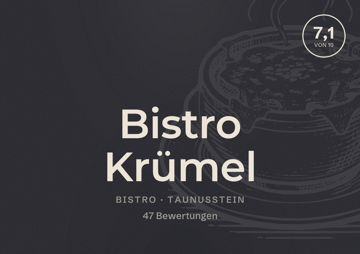 Illustriertes Poster von Bistro Krümel, Bistro in Taunusstein: Bewertung 7,1 von 10 aus 47 Bewertungen