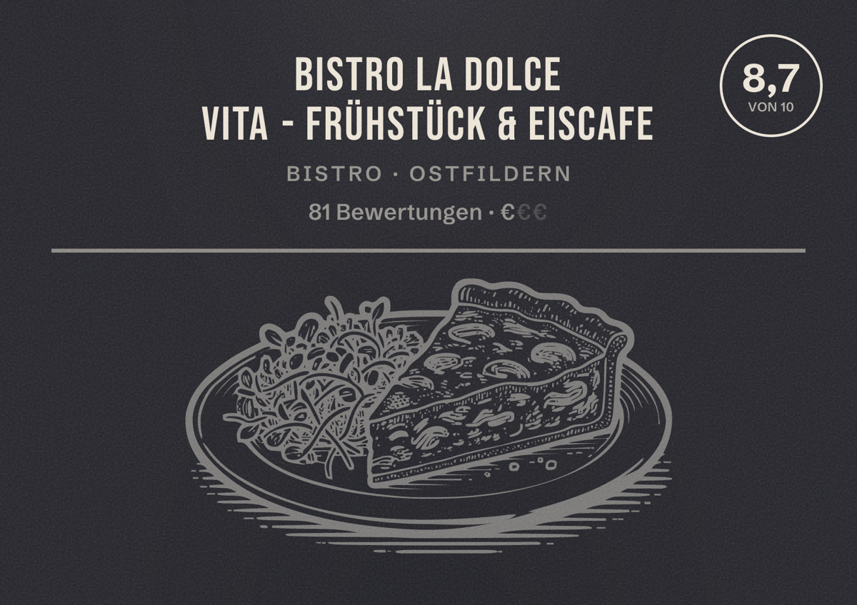 Illustriertes Poster von Bistro La dolce Vita - Frühstück & Eiscafe, Bistro in Ostfildern: Bewertung 8,7 von 10 aus 81 Bewertungen, Preisniveau €