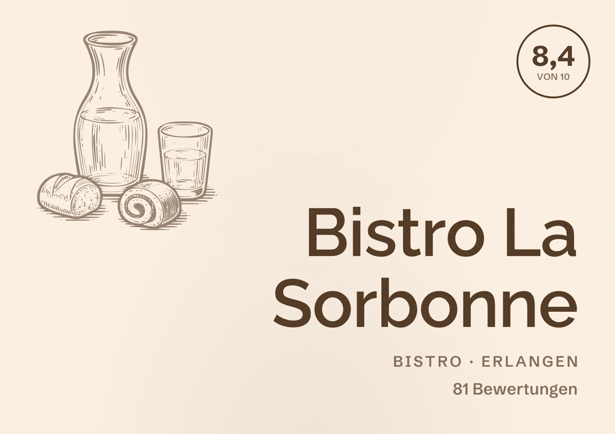 Illustriertes Poster von Bistro La Sorbonne, Bistro in Erlangen: Bewertung 8,4 von 10 aus 81 Bewertungen