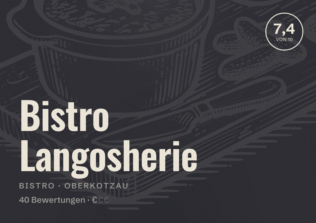 Illustriertes Poster von Bistro Langosherie, Bistro in Oberkotzau: Bewertung 7,4 von 10 aus 40 Bewertungen, Preisniveau €