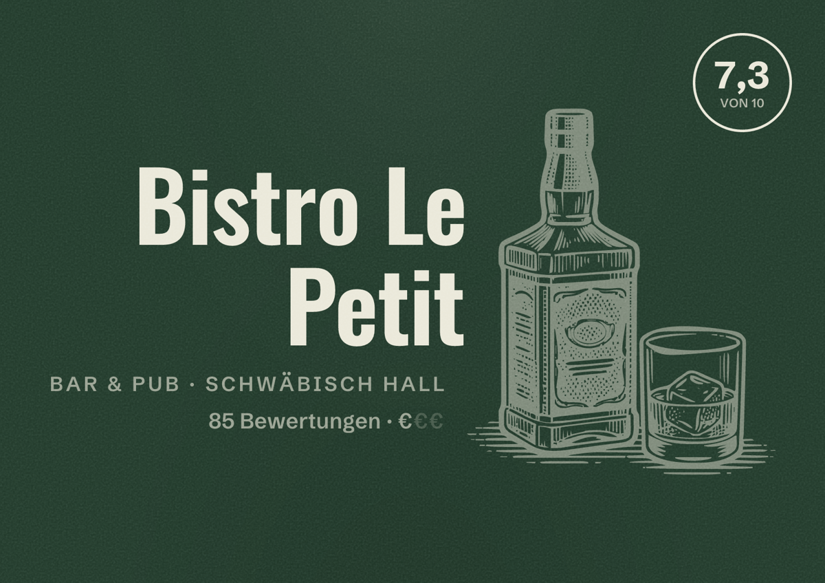 Illustriertes Poster von Bistro Le Petit, Bar & Pub in Schwäbisch Hall: Bewertung 7,3 von 10 aus 85 Bewertungen, Preisniveau €