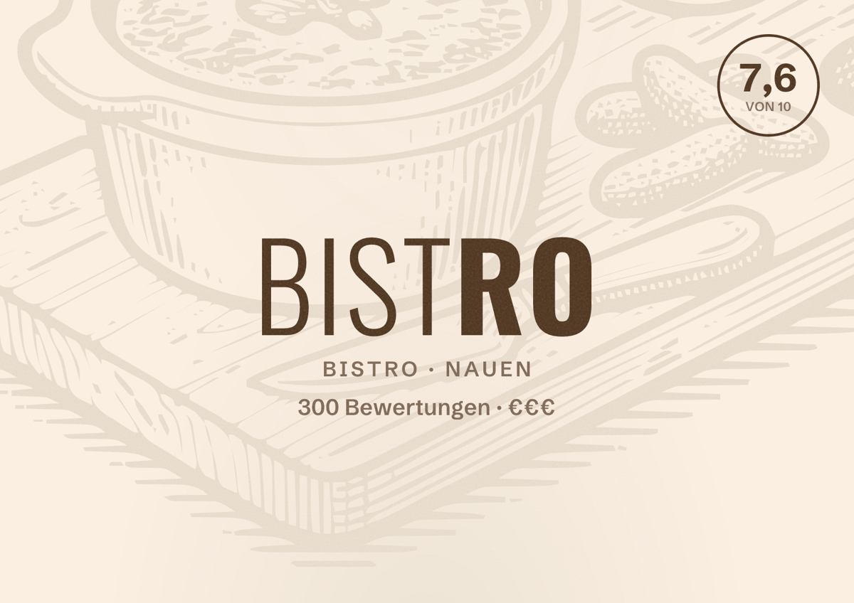 Illustriertes Poster von Bistro, Bistro in Nauen: Bewertung 7,6 von 10 aus 300 Bewertungen, Preisniveau €€€