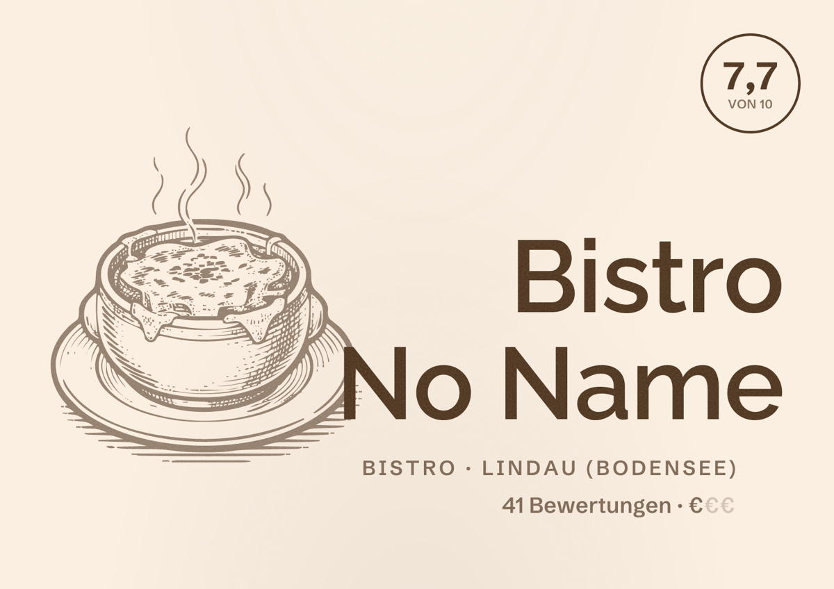 Illustriertes Poster von Bistro No Name, Bistro in Lindau (Bodensee): Bewertung 7,7 von 10 aus 41 Bewertungen, Preisniveau €