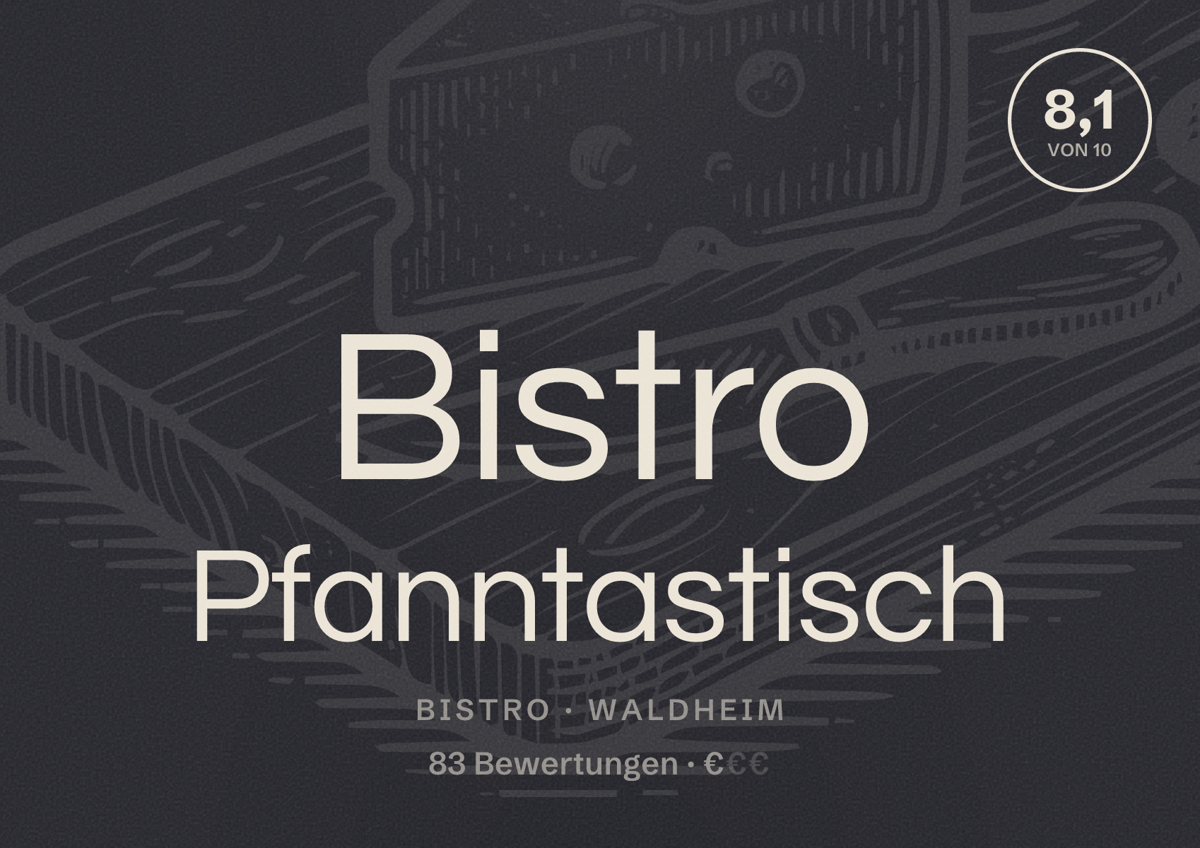 Illustriertes Poster von Bistro Pfanntastisch, Bistro in Waldheim: Bewertung 8,1 von 10 aus 83 Bewertungen, Preisniveau €