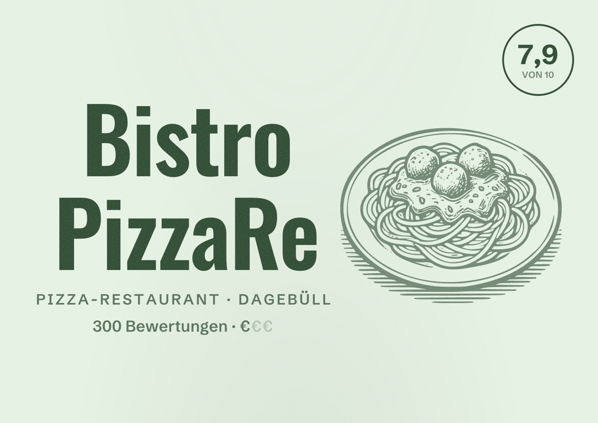 Illustriertes Poster von Bistro PizzaRe, Pizza-Restaurant in Dagebüll: Bewertung 7,9 von 10 aus 300 Bewertungen, Preisniveau €