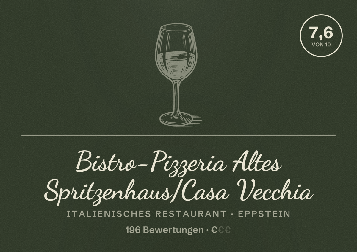 Illustriertes Poster von Bistro-Pizzeria Altes Spritzenhaus/Casa Vecchia, Italienisches Restaurant in Eppstein: Bewertung 7,6 von 10 aus 196 Bewertungen, Preisniveau €
