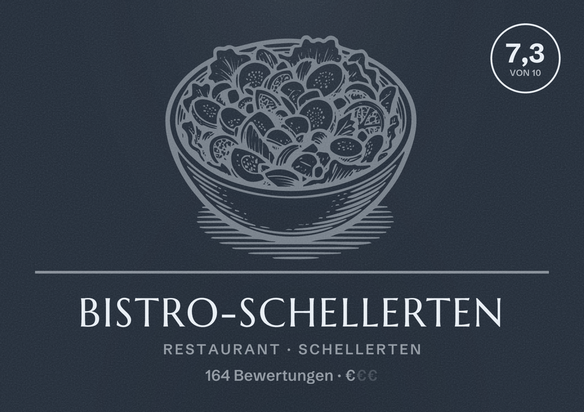 Illustriertes Poster von Bistro-Schellerten, Restaurant in Schellerten: Bewertung 7,3 von 10 aus 164 Bewertungen, Preisniveau €