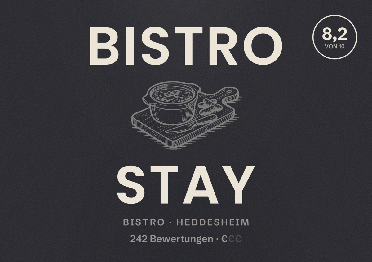 Illustriertes Poster von Bistro StAy, Bistro in Heddesheim: Bewertung 8,2 von 10 aus 242 Bewertungen, Preisniveau €