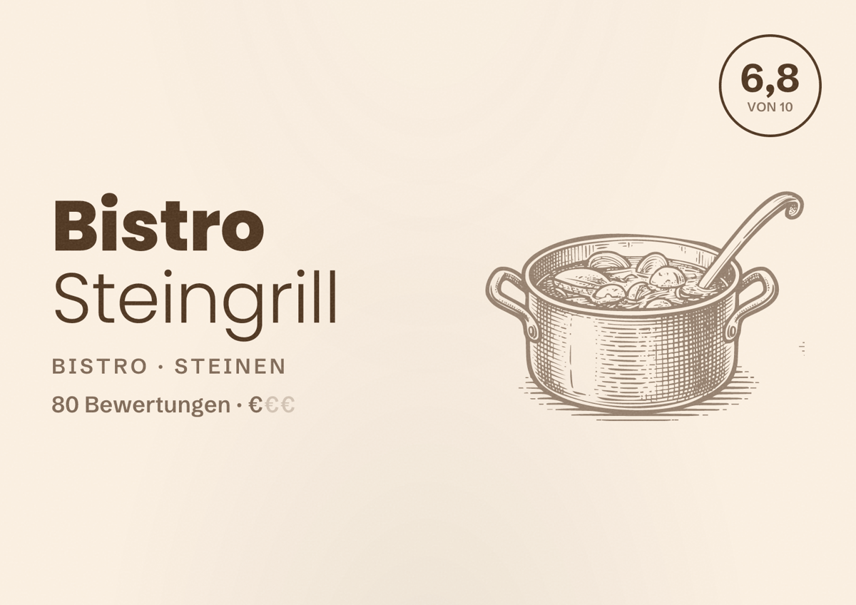 Illustriertes Poster von Bistro Steingrill, Bistro in Steinen: Bewertung 6,8 von 10 aus 80 Bewertungen, Preisniveau €