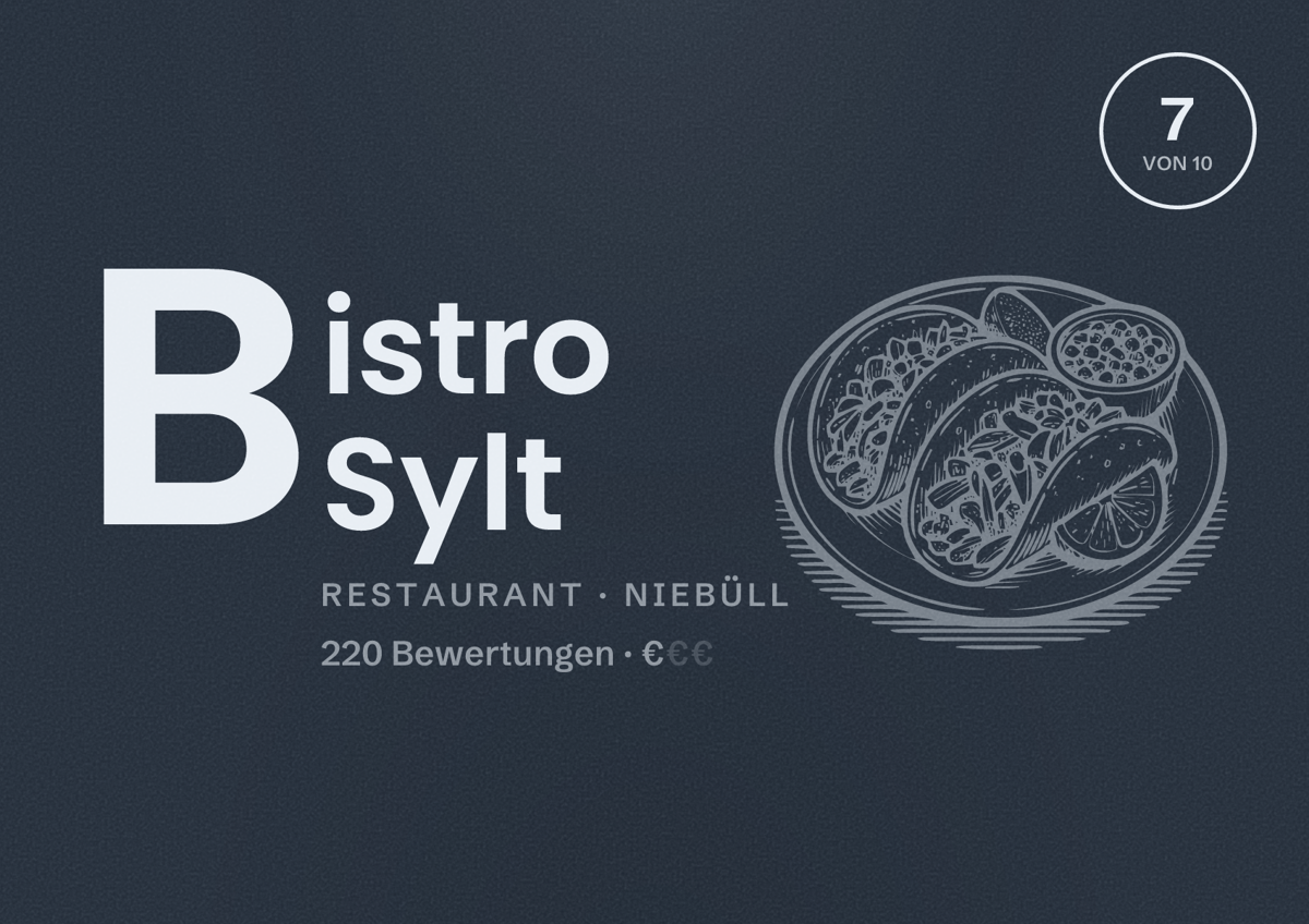 Illustriertes Poster von Bistro Sylt, Restaurant in Niebüll: Bewertung 7 von 10 aus 220 Bewertungen, Preisniveau €
