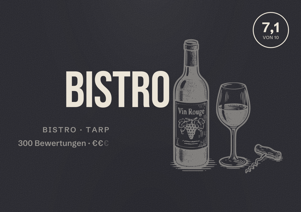 Illustriertes Poster von Bistro, Bistro in Tarp: Bewertung 7,1 von 10 aus 300 Bewertungen, Preisniveau €€