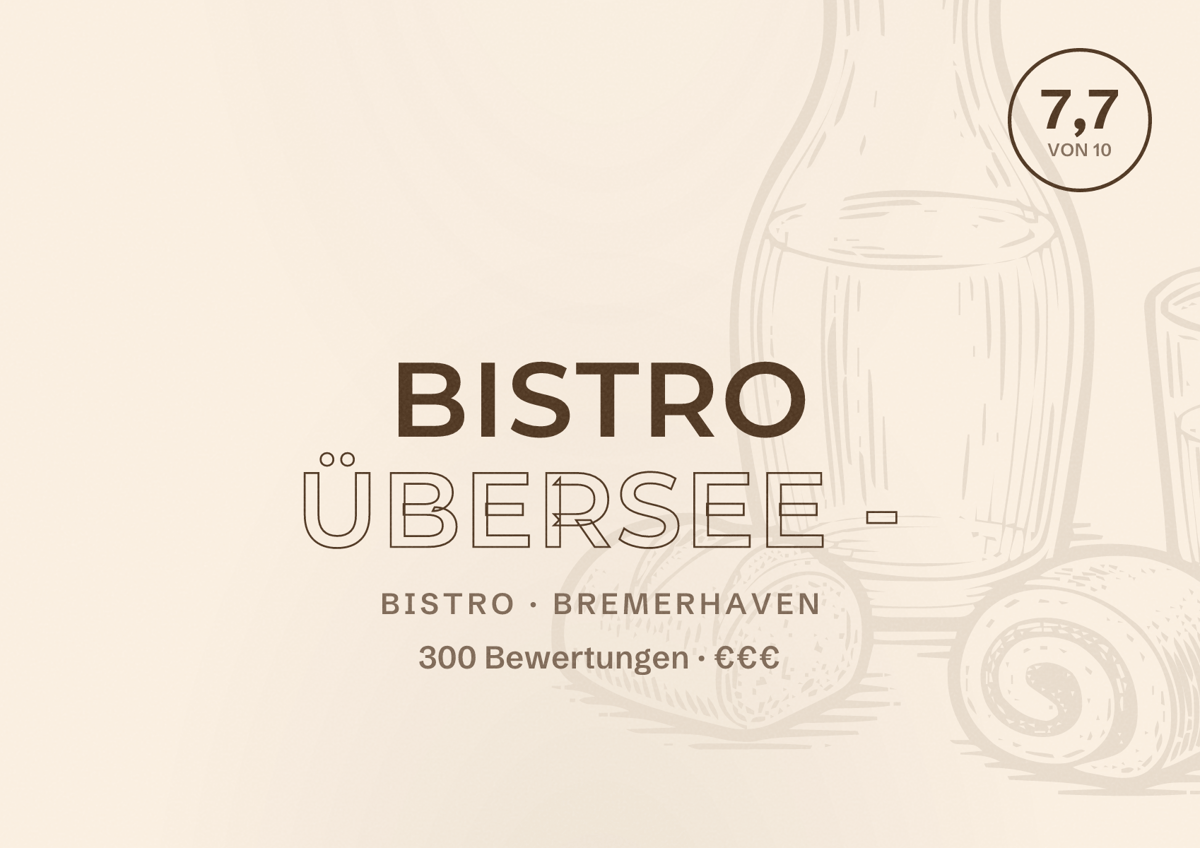 Illustriertes Poster von Bistro Übersee -, Bistro in Bremerhaven: Bewertung 7,7 von 10 aus 300 Bewertungen, Preisniveau €€€