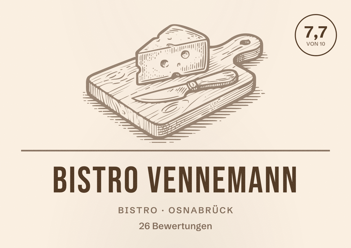 Illustriertes Poster von Bistro Vennemann, Bistro in Osnabrück: Bewertung 7,7 von 10 aus 26 Bewertungen