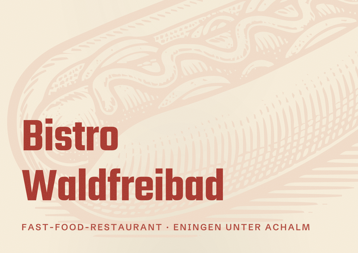 Illustriertes Poster von Bistro Waldfreibad, Fast-Food-Restaurant in Eningen unter Achalm