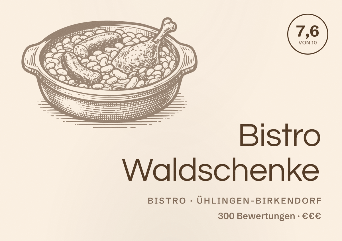 Illustriertes Poster von Bistro Waldschenke, Bistro in Ühlingen-Birkendorf: Bewertung 7,6 von 10 aus 300 Bewertungen, Preisniveau €€€