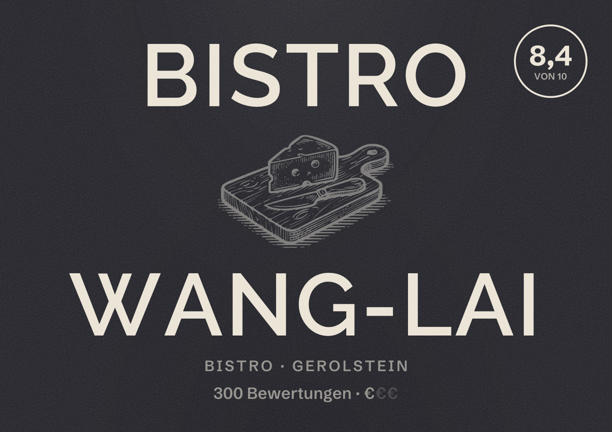 Illustriertes Poster von Bistro Wang-Lai, Bistro in Gerolstein: Bewertung 8,4 von 10 aus 300 Bewertungen, Preisniveau €