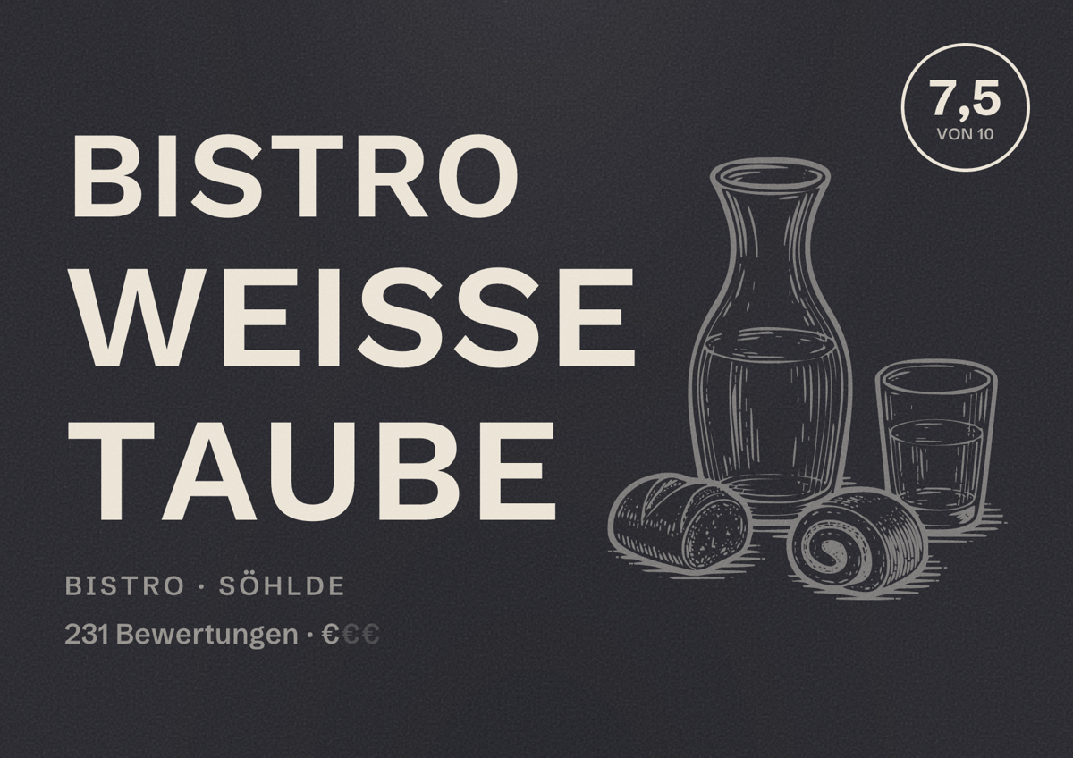Illustriertes Poster von Bistro Weiße Taube, Bistro in Söhlde: Bewertung 7,5 von 10 aus 231 Bewertungen, Preisniveau €