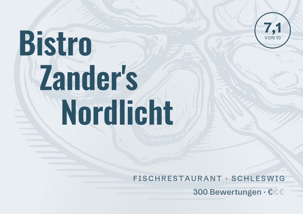 Illustriertes Poster von Bistro Zander's Nordlicht, Fischrestaurant in Schleswig: Bewertung 7,1 von 10 aus 300 Bewertungen, Preisniveau €