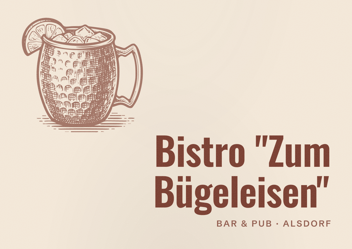 Illustriertes Poster von Bistro "Zum Bügeleisen", Bar & Pub in Alsdorf