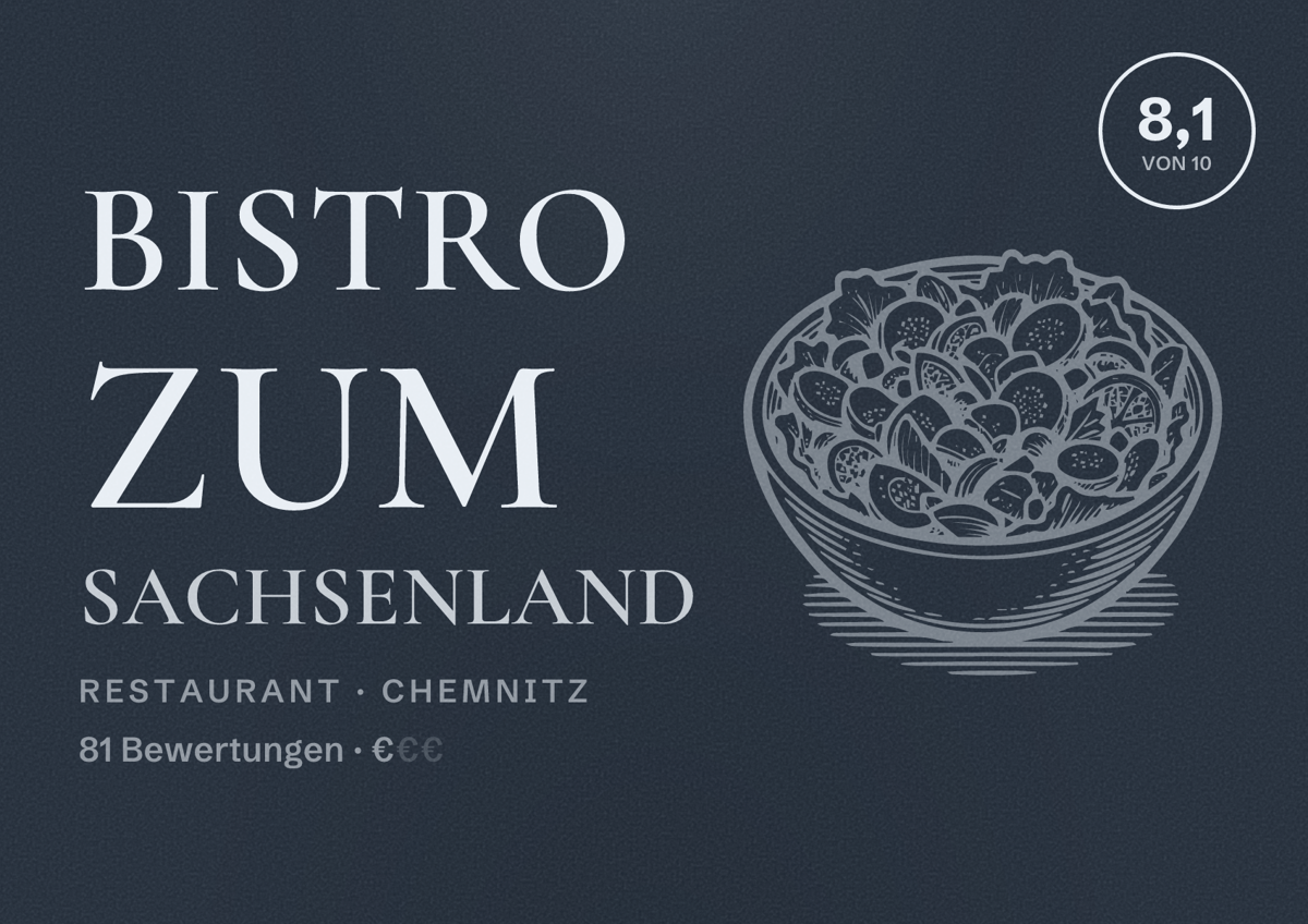 Illustriertes Poster von Bistro zum Sachsenland, Restaurant in Chemnitz: Bewertung 8,1 von 10 aus 81 Bewertungen, Preisniveau €