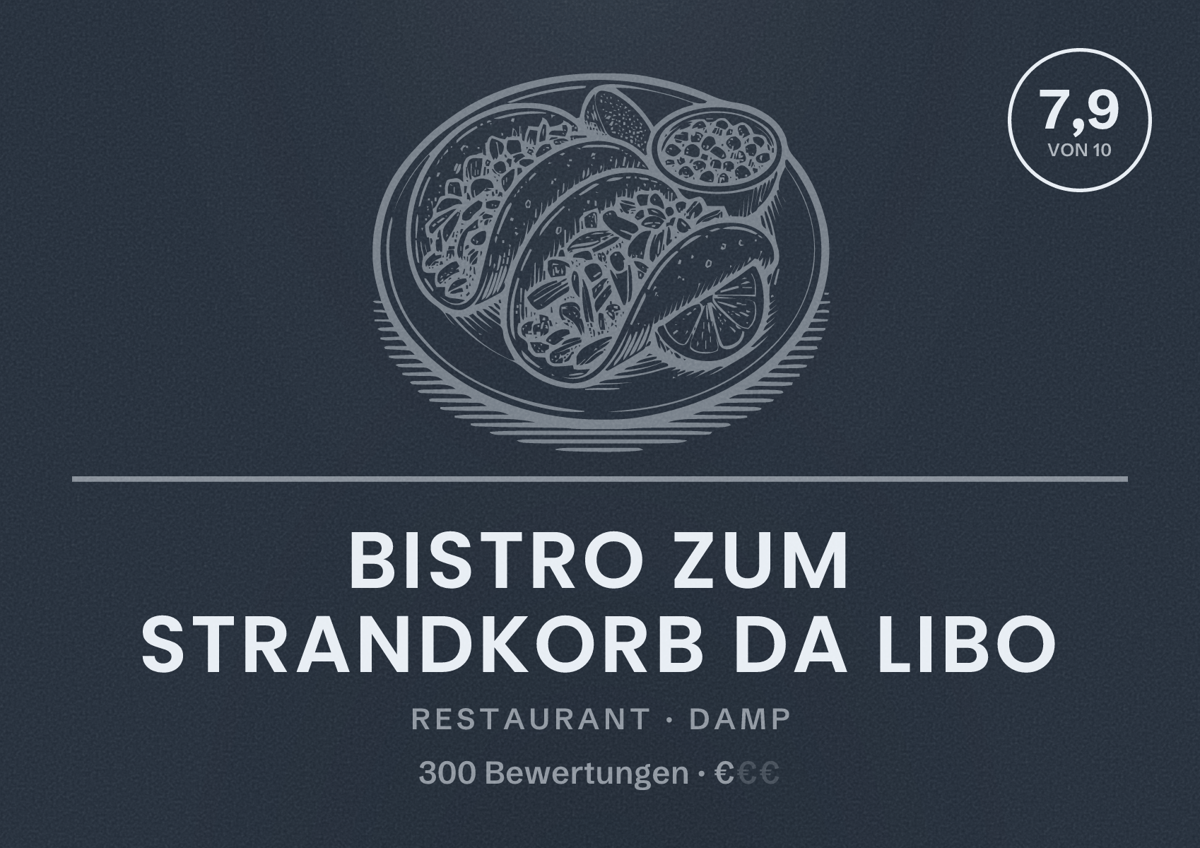 Illustriertes Poster von Bistro zum Strandkorb da libo, Restaurant in Damp: Bewertung 7,9 von 10 aus 300 Bewertungen, Preisniveau €