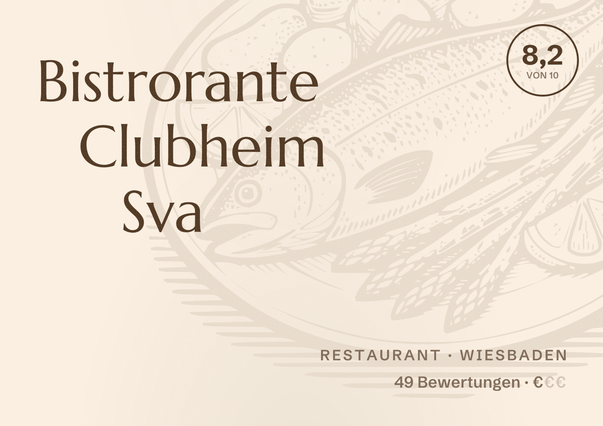 Illustriertes Poster von Bistrorante Clubheim Sva, Restaurant in Wiesbaden: Bewertung 8,2 von 10 aus 49 Bewertungen, Preisniveau €