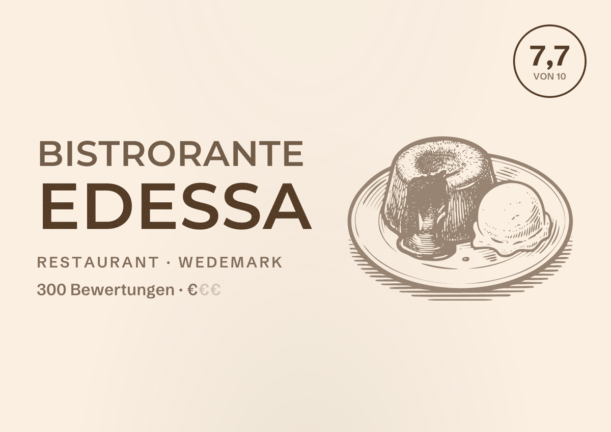 Illustriertes Poster von Bistrorante Edessa, Restaurant in Wedemark: Bewertung 7,7 von 10 aus 300 Bewertungen, Preisniveau €