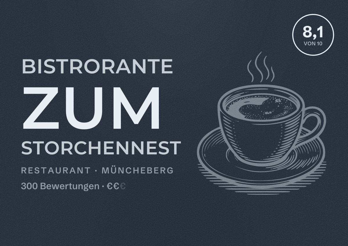 Illustriertes Poster von Bistrorante zum Storchennest, Restaurant in Müncheberg: Bewertung 8,1 von 10 aus 300 Bewertungen, Preisniveau €€