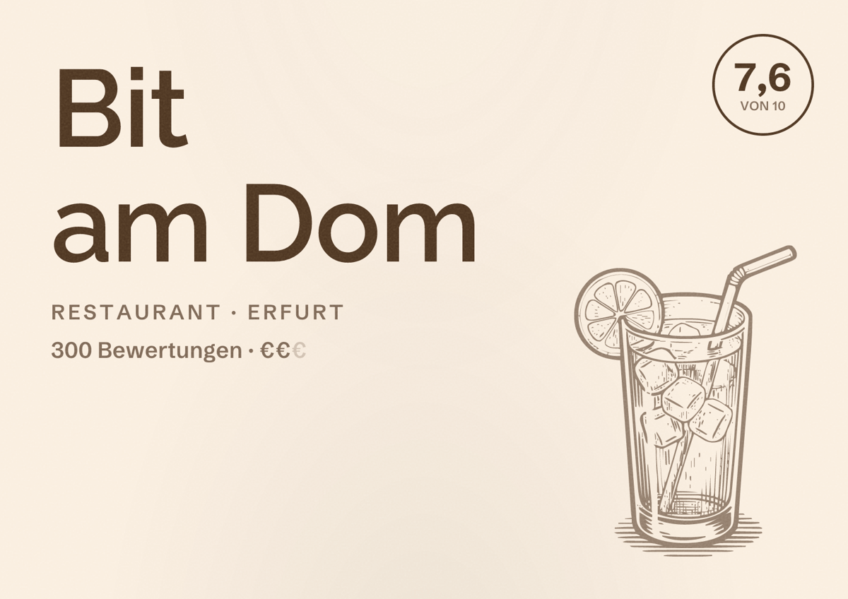 Illustriertes Poster von Bit am Dom, Restaurant in Erfurt: Bewertung 7,6 von 10 aus 300 Bewertungen, Preisniveau €€