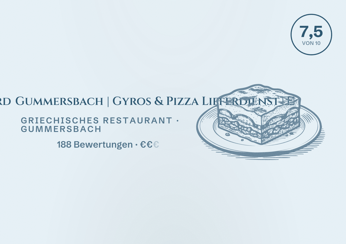 Illustriertes Poster von Bit Boulevard Gummersbach | Gyros & Pizza Lieferdienst 🥙🍕, Griechisches Restaurant in Gummersbach: Bewertung 7,5 von 10 aus 188 Bewertungen, Preisniveau €€
