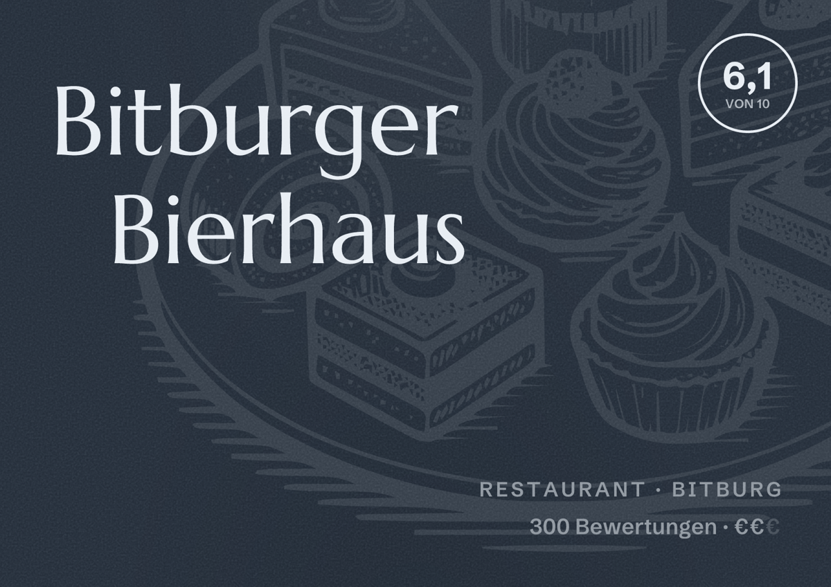 Illustriertes Poster von Bitburger Bierhaus, Restaurant in Bitburg: Bewertung 6,1 von 10 aus 300 Bewertungen, Preisniveau €€