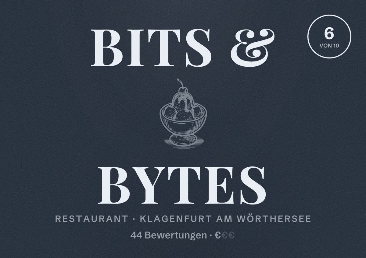 Illustriertes Poster von Bits & Bytes, Restaurant in Klagenfurt am Wörthersee: Bewertung 6 von 10 aus 44 Bewertungen, Preisniveau €