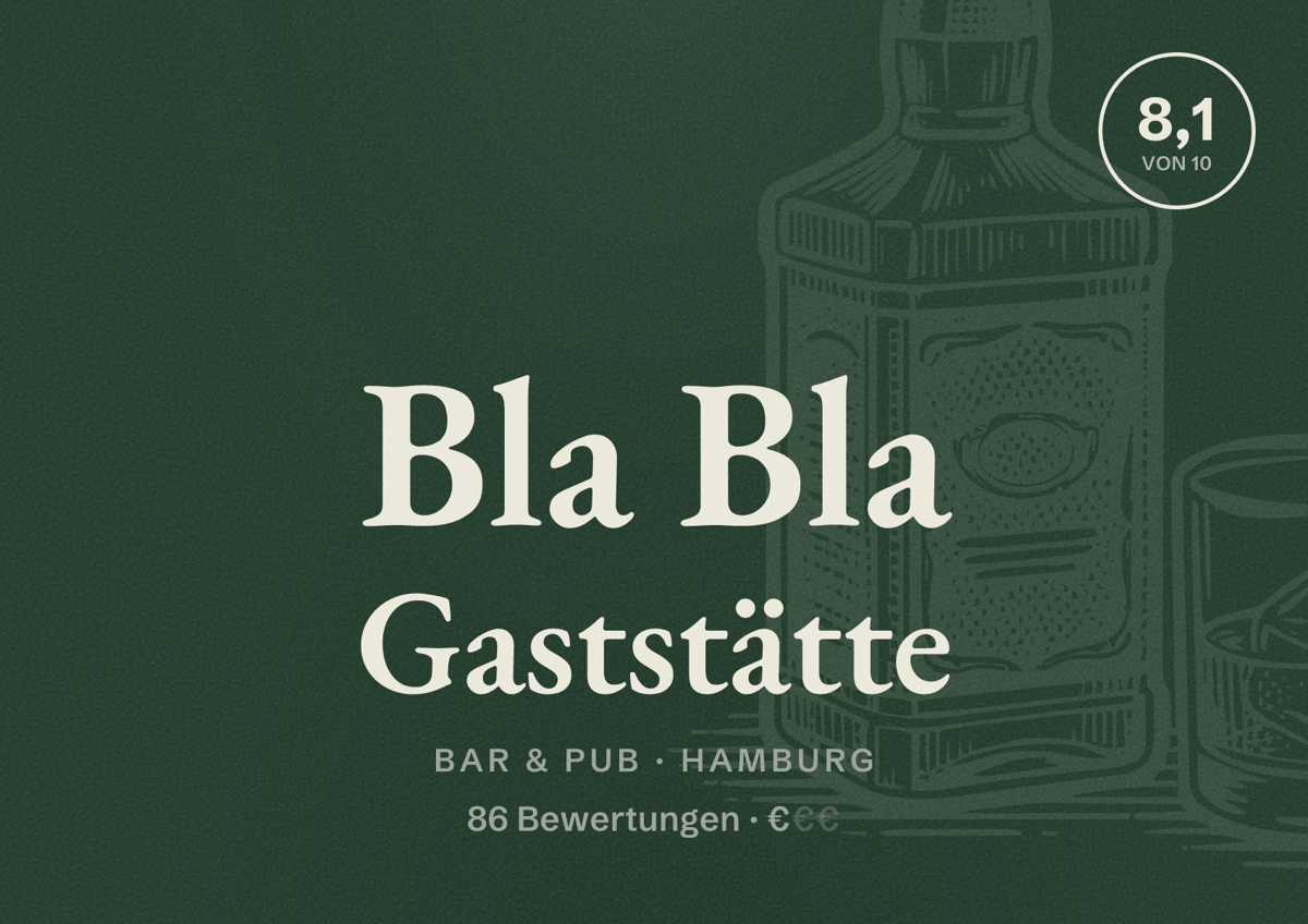 Illustriertes Poster von Bla Bla Gaststätte, Bar & Pub in Hamburg: Bewertung 8,1 von 10 aus 86 Bewertungen, Preisniveau €