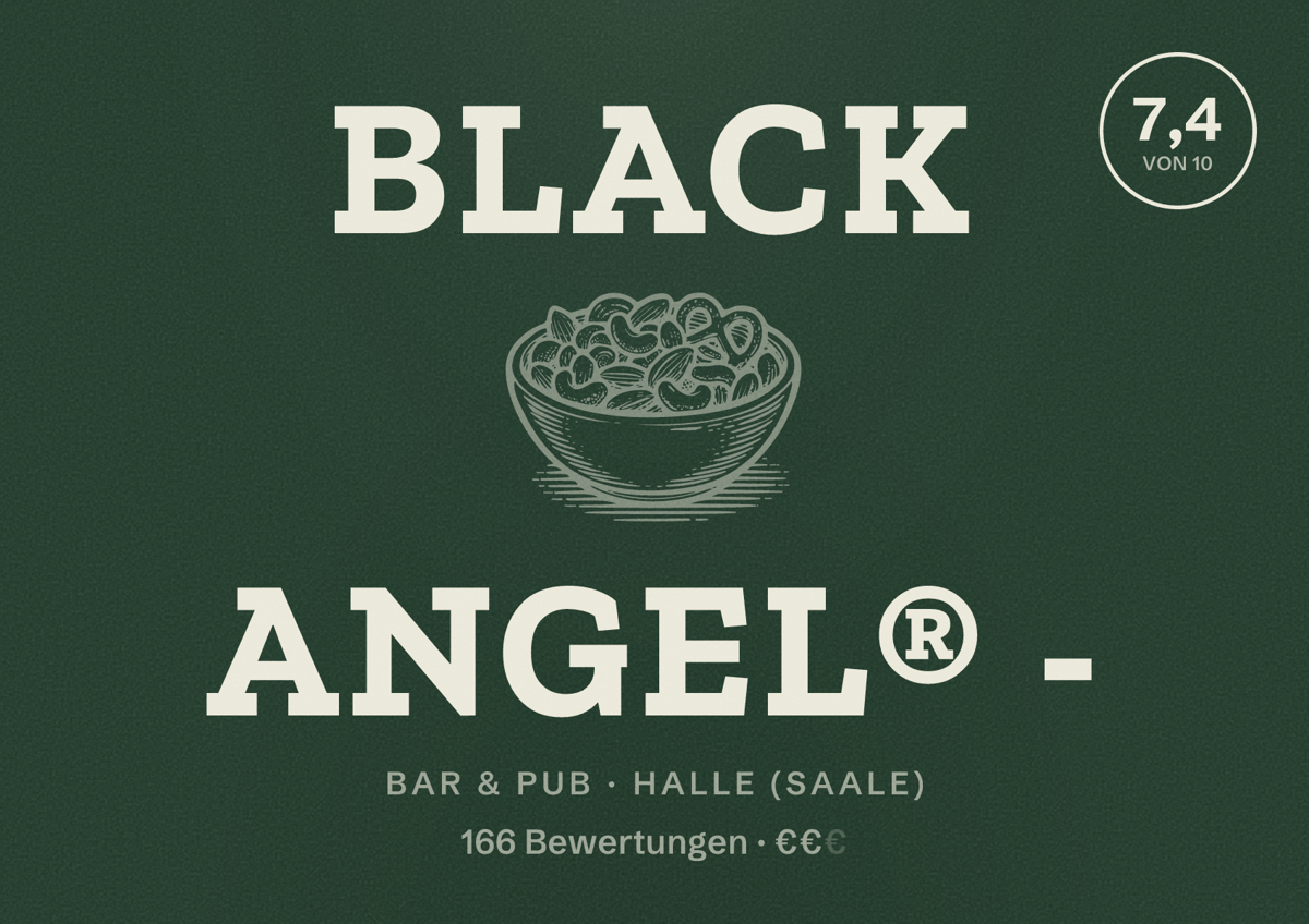 Illustriertes Poster von Black Angel® -, Bar & Pub in Halle (Saale): Bewertung 7,4 von 10 aus 166 Bewertungen, Preisniveau €€