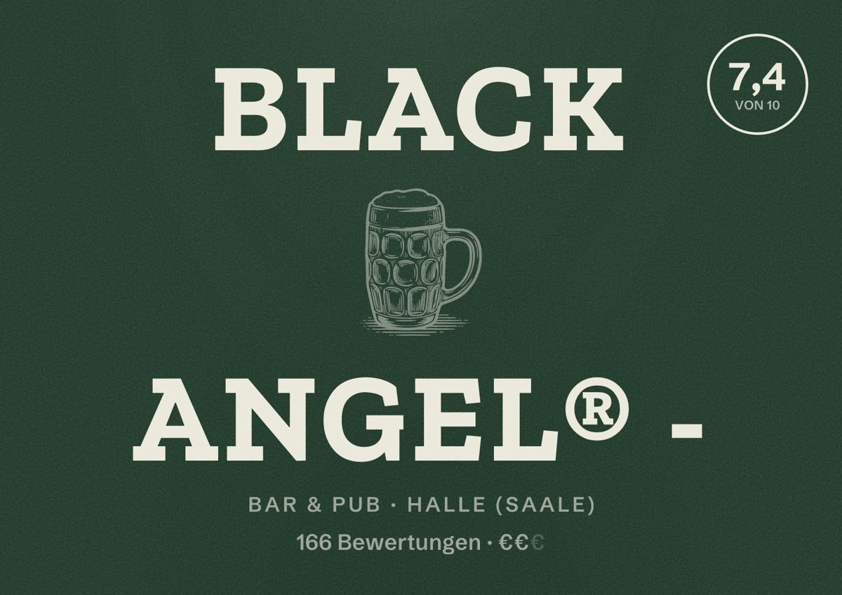Illustriertes Poster von Black Angel® -, Bar & Pub in Halle (Saale): Bewertung 7,4 von 10 aus 166 Bewertungen, Preisniveau €€