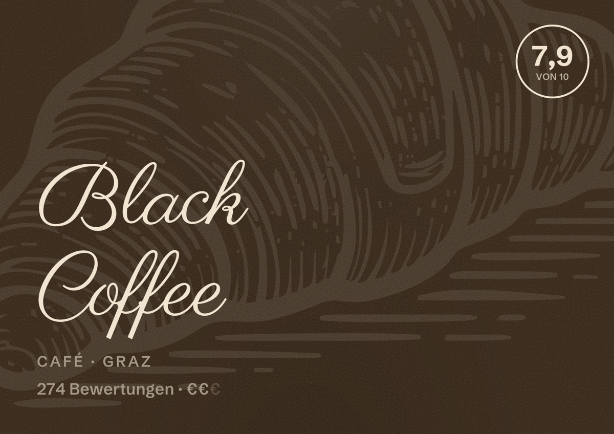 Illustriertes Poster von Black Coffee, Café in Graz: Bewertung 7,9 von 10 aus 274 Bewertungen, Preisniveau €€