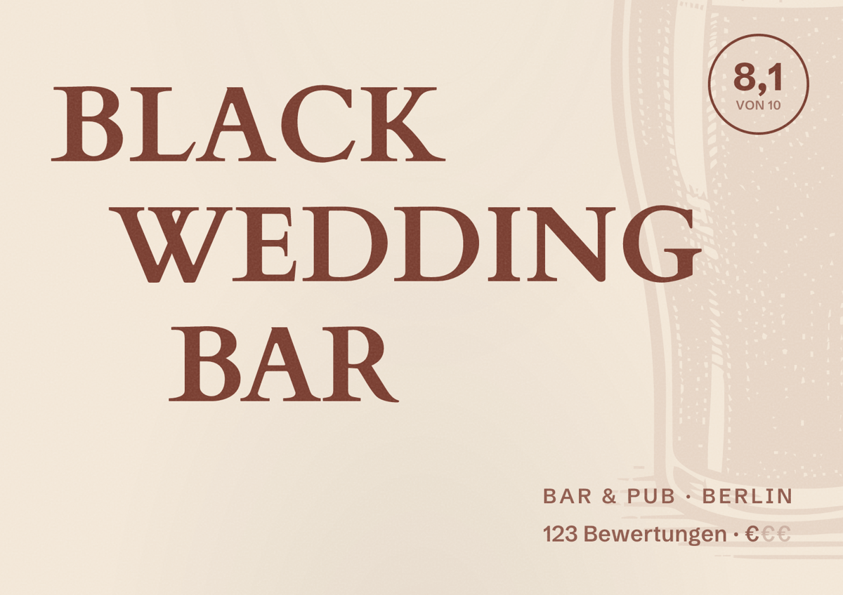 Illustriertes Poster von BLACK WEDDING BAR, Bar & Pub in Berlin: Bewertung 8,1 von 10 aus 123 Bewertungen, Preisniveau €