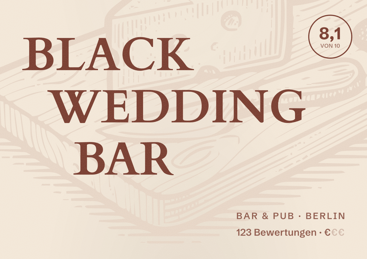 Illustriertes Poster von BLACK WEDDING BAR, Bar & Pub in Berlin: Bewertung 8,1 von 10 aus 123 Bewertungen, Preisniveau €