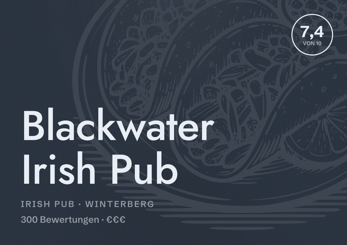 Illustriertes Poster von Blackwater Irish Pub, Irish Pub in Winterberg: Bewertung 7,4 von 10 aus 300 Bewertungen, Preisniveau €€€