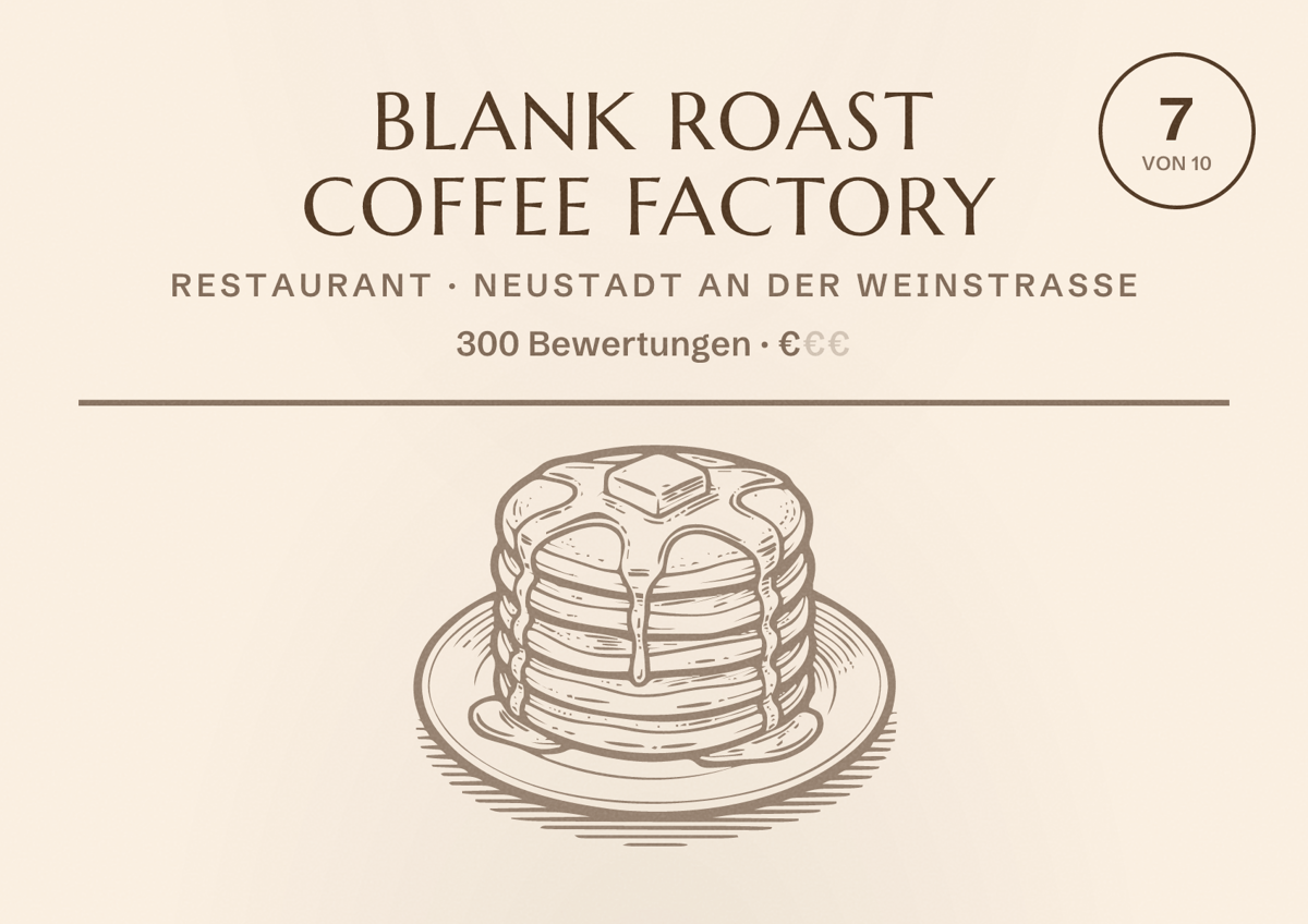 Illustriertes Poster von Blank Roast coffee factory, Restaurant in Neustadt an der Weinstraße: Bewertung 7 von 10 aus 300 Bewertungen, Preisniveau €